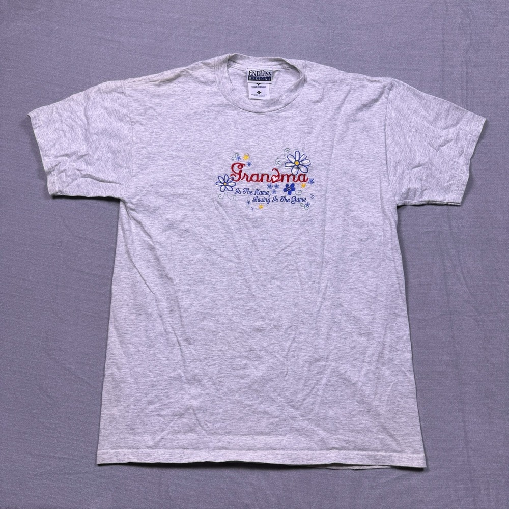Vintage Endless Designs Womens Gray Grandma Loving Is The Game T-Shirt Size L